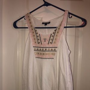 White Tank Top With Pink and Tan Beaded Detailing